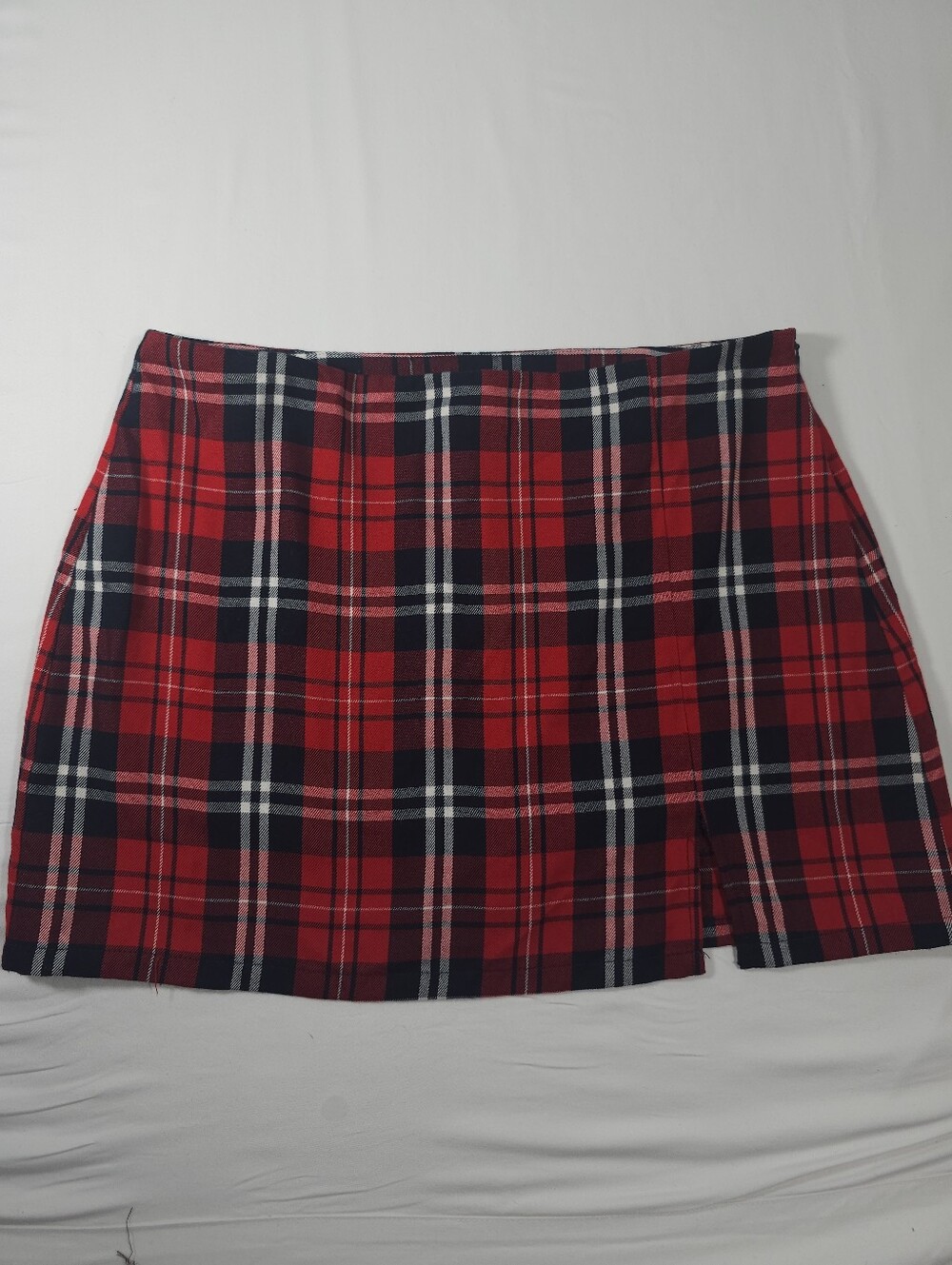 Sincerely Jules Red Plaid Mini Skirt with Navy & White Stripes
